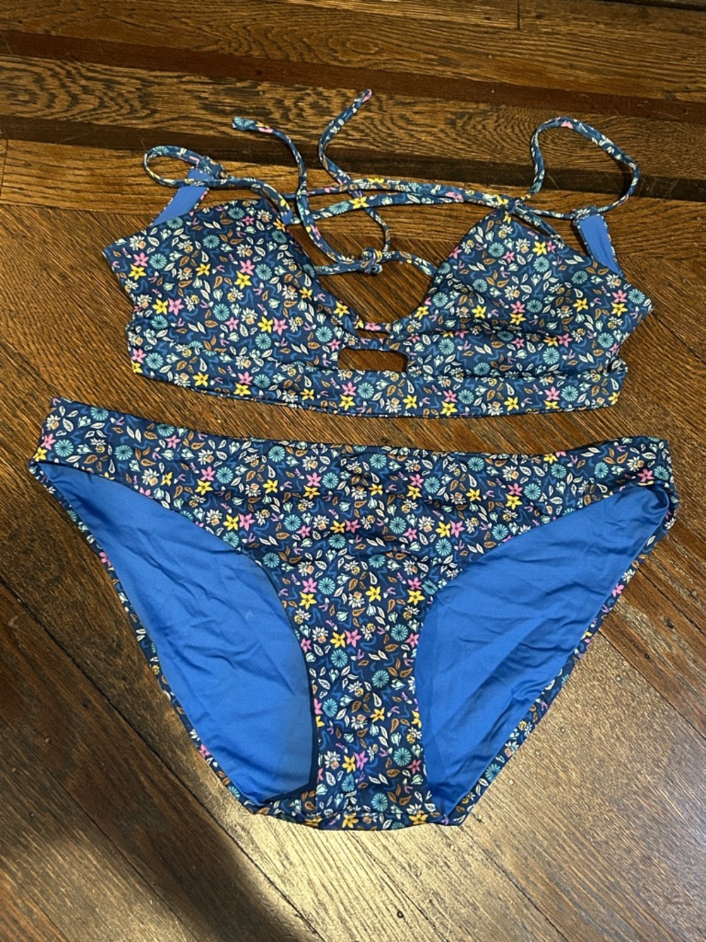 Patagonia Blue Floral Bikini Set with Multicolor Floral Trim